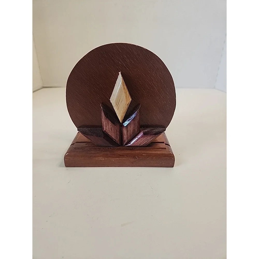 Handcrafted Tri-Colored Intarsia Wooden Napkin Holder  Abstract Floral Design